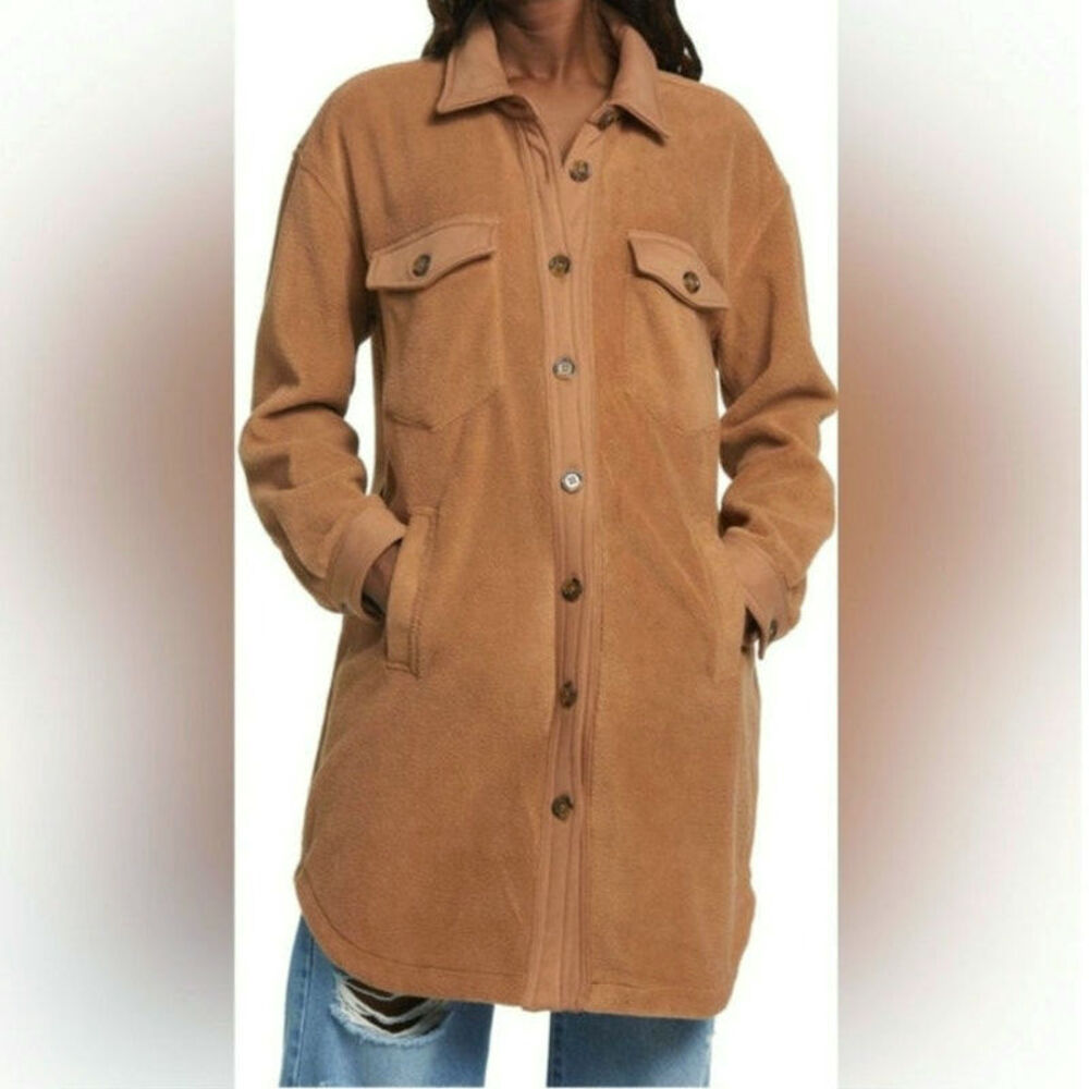 BlankNYC Fleece Shacket Camel Tan Button Down Long Jacket Size S Oversized - Picture 12 of 16